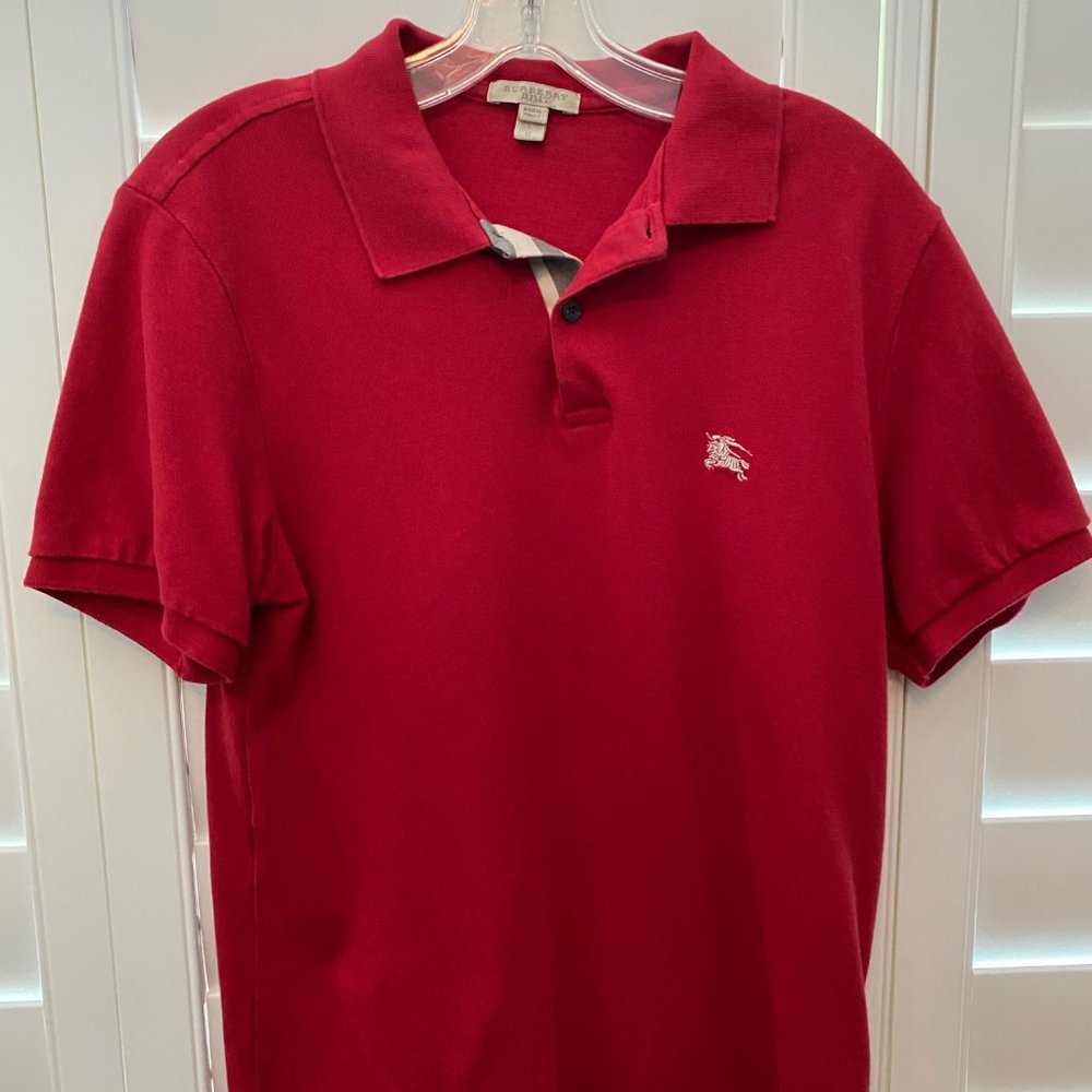 Burberry Mens Red Polo Shirt Size L Fit M